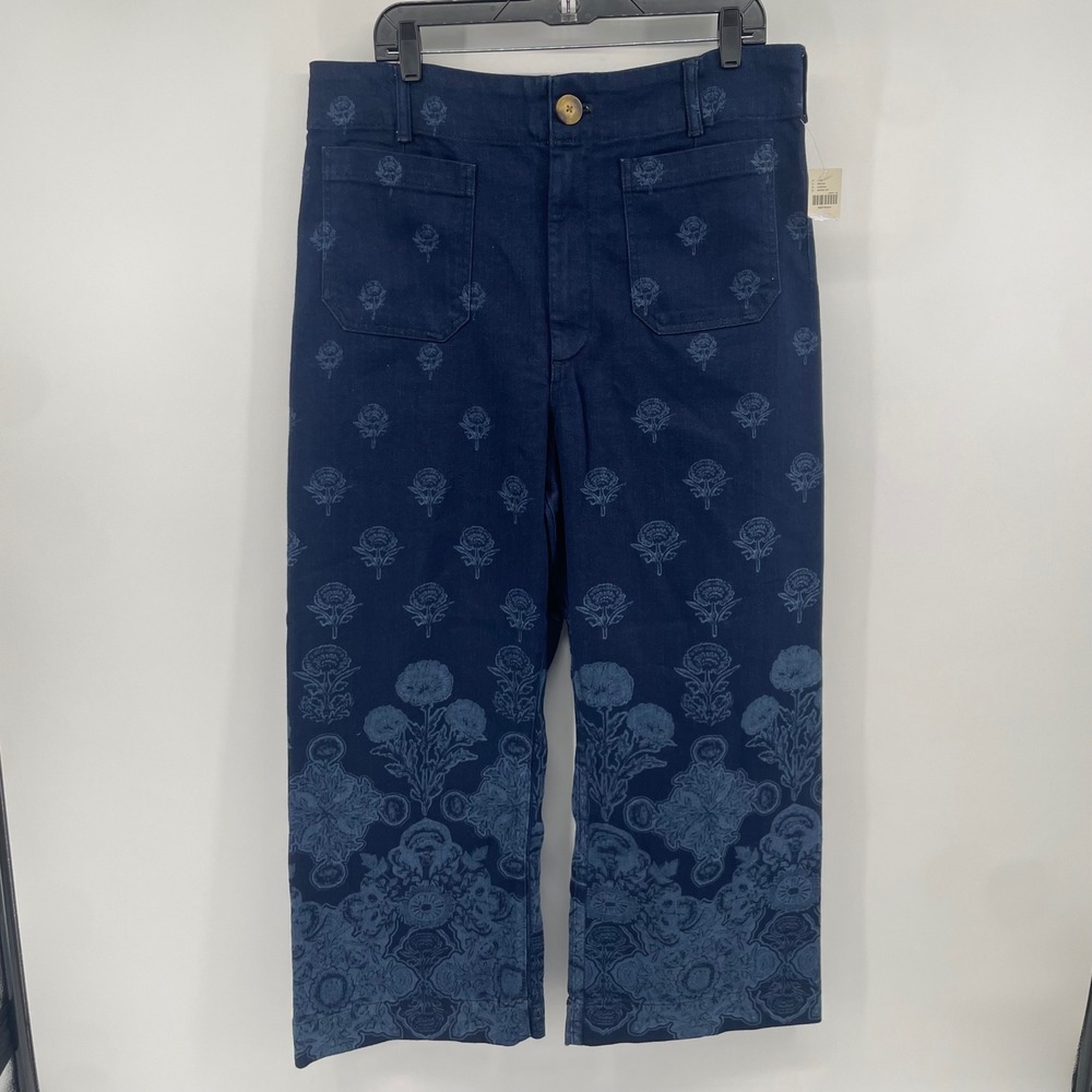 Maeve The Colette Pants Womens 34 Blue Floral Damask Wide Leg Anthropologie NWT
